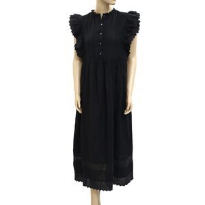 The Great Eyelet Embroidered Lace Ruffle Midi Dress Cotton Black S New 280866